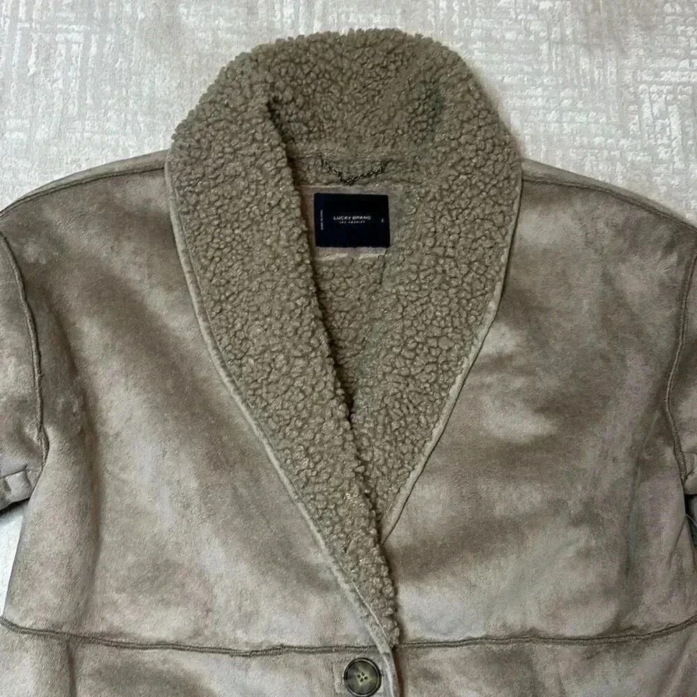 Lucky Brand Faux Shearling Button-Front Coat Women’s Size L - Picture 2 of 10